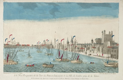 View of London Bridge and Tower, 18th Century. England, 18th century. Engraving