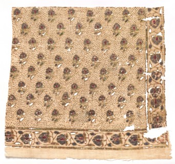 Fragment, 1800s. India, Rajasthan, 19th century. Printed with silver leaf, painted and over-printed