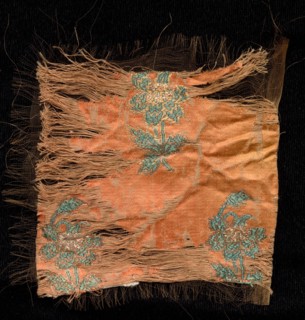 Fragment, 1800s. India, 19th century. Brocade; silk and metal; overall: 8.9 x 9.5 cm (3 1/2 x 3 3/4
