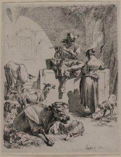 The Piping Shepherd, 1652. Nicolaes Berchem (Dutch, 1620-1683). Etching