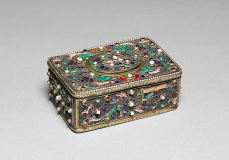 Music Box, 1800s. Switzerland or Germany, 19th century. Gilt metal, enamel, semi-precious stones;