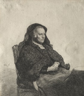 The Artist's Mother Seated at a Table, Looking Right: Three Quarter Length, c. 1631. Rembrandt van