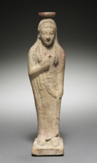 Kore Holding a Dove, 525-500 BC. Greece, Rhodes, late 6th Century BC. Terracotta; overall: 23 cm (9