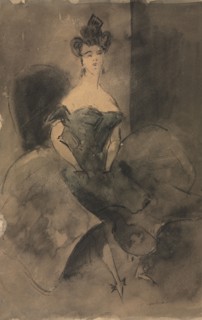 In Expectation, 1800s. Constantin Guys (French, 1805-1892). Pen and black ink and brush and black