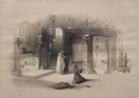 Shrine of the Nativity, Bethlehem, 1839. David Roberts (British, 1796-1864). Color lithograph