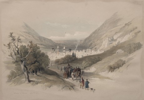 Entrance to Nablus, 1839. David Roberts (British, 1796-1864). Color lithograph