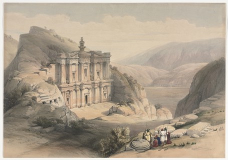 El Deir Petra, 1839. David Roberts (British, 1796-1864). Color lithograph