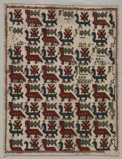 Pillow Cover, 1800s. Greece, Ionian Islands, 19th century. Embroidery: silk on linen tabby ground;