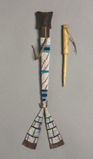 Bone Awl with Beaded Case, late 1800s. America, Native North American, Gaigwu (Kiowa), late 19th