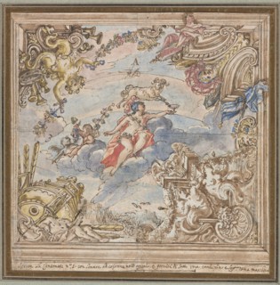 Design for a Ceiling: Mars and Aries, 1700s. Italy, 18th century. Pen and brown ink and brush and