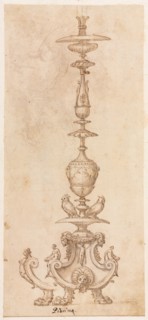 Design for a Candlestick, mid 1500s. Luzio Romano (Italian, active 1528-75). Pen and brown ink and