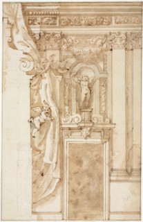 Elevation for Wall Decoration, c. 1550. Italy, 16th century. Pen and brown ink (ruled in places)