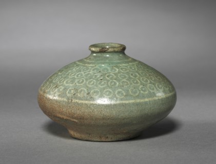 Oil Bottle with Inlaid Dots Design, 1200s-1300s. Korea, Goryeo period (918-1392). Inlaid celadon