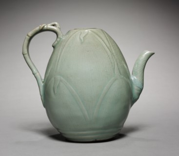Wine Ewer with Incised Bamboo Shoot Design, 1100s. Korea, Goryeo period (918-1392). Celadon ware
