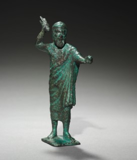 Statuette of Tinia (Zeus), 500-475 BC. Italy, Etruscan, 5th Century BC. Bronze; overall: 13.3 x 8.6