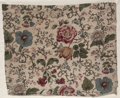 Woodblock Printed Chintz Fragment, 1833. Bannister Hall (British). Woodblock print on cotton;