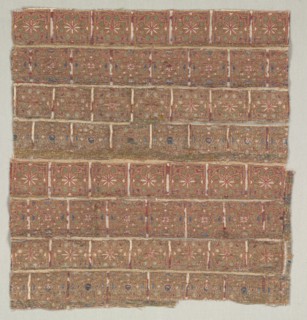 Vestment fragment with stars in staggered squares, 1200s. Spain, probably Almeria. Lampas with