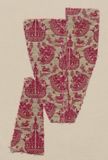 Fragment with maritime scene, late 1600s. Iran, Safavid Period. Double cloth: silk and silver-metal