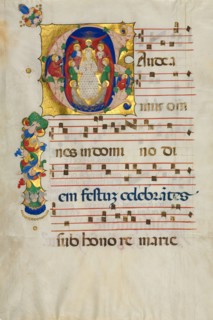 Leaf from a Gradual with Historiated Initial (G): Mary as Queen of Heaven, c. 1425-1450. Italy,