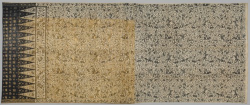 Sarong, 1800s. Indonesia, Java, North Coast, 19th century. Batik and applied gold, cotton; overall: