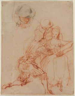 Study for "The Romancer" (Le Conteur), c. 1716. Jean Antoine Watteau (French, 1684-1721). Red