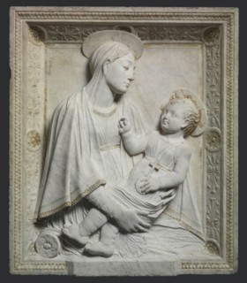 Madonna and Child, by 1461. Mino da Fiesole (Italian, c. 1430-1484). Marble with traces of gilding;