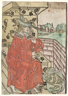 Hartlib's Alexander:  Alexander Seated on Throne, 1400s. Germany, 15th century. Woodcut