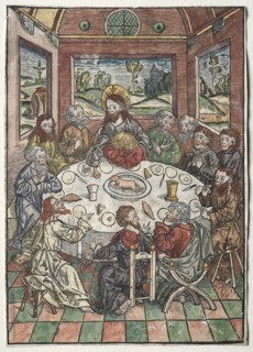 Der Schatzbehalter:  The Last Supper, 1491. Michael Wolgemut (German, 1434-1519). Color woodcut