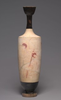 White-Ground Lekythos (Funerary Oil Pitcher), c. 420 BC. Attributed to Group R (Greek). Painted