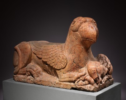 Guardian Griffin, 1150-1175. Northern Italy, Emilia, 12th century. Pink limestone (called "Verona