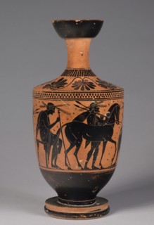 Black Figured Lekythos, 525-500 BC. Greece, late 6th Century BC. Black-figure terracotta; overall: