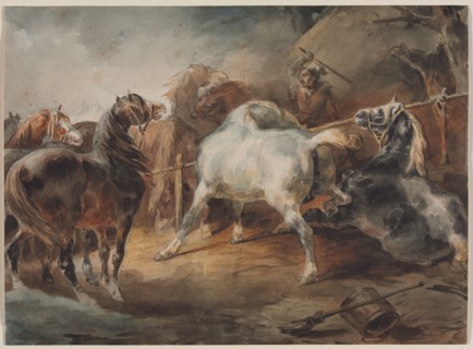Fighting Horses, c. 1820. Théodore Géricault (French, 1791-1824). Watercolor over graphite; sheet: