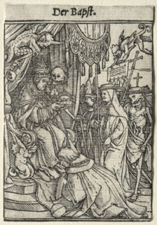 Dance of Death:  The Pope. Hans Holbein (German, 1497/98-1543). Woodcut