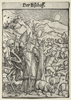Dance of Death:  The Bishop. Hans Holbein (German, 1497/98-1543). Woodcut