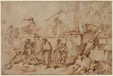 Tobit Burying the Dead, 1640s. Giovanni Benedetto Castiglione (Italian, 1609-1664). Oil and dark