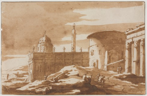 View of Ancient Buildings, second half 17th century. Jacob van der Ulft (Dutch, 1627-1689). Pen and