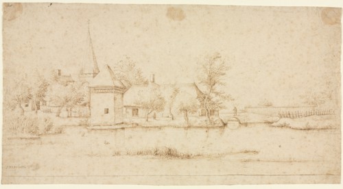 Landscape with a Moated Village, 1559-1561. Master of the Small Landscapes (Flemish). Pen and brown
