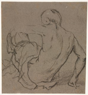 Man Seated on the Ground, Seen from Behind (recto), 1500s. Italy, 16th century. Brush and black
