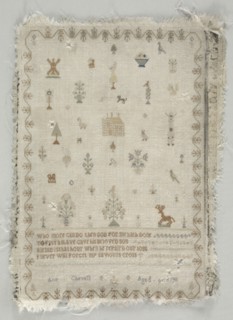 Sampler, 1798. England, 18th century. Silk embroidery on wool, cross stitch; overall: 45.7 x 33 cm