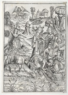 Der Schatzbehalter:  Moses Found by Pharaoh's Daughter (recto), 1491. Michael Wolgemut (German,