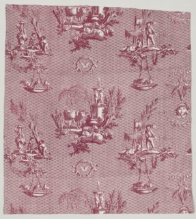 Strip of Copperplate Printed Cotton with "L'Oiseleur" Design, c. 1800. Jean-Baptiste Marie Hüet