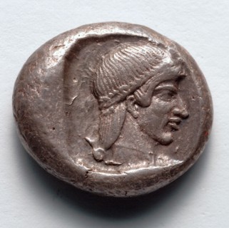 Drachm: Head of Onidian Aphrodite (reverse), 500-480 BC. Greece, Onidus, early 5th century BC.