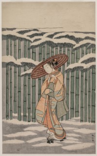 Passing the Bamboo Grove, 1868-1912. Suzuki Harunobu (Japanese, 1724-1770). Color woodblock print;