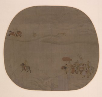The Autumn Hunt, c. 1201-4. Attributed to Chen Juzhong (Chinese). Album leaf, ink and color on