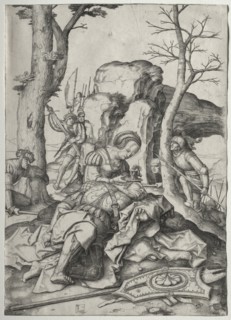 Samson and Delilah, c. 1507. Lucas van Leyden (Dutch, 1494-1533). Engraving; sheet: 28.5 x 20.5 cm