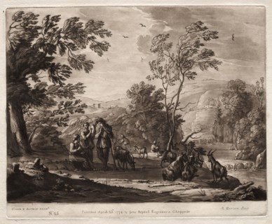 Liber Veritatis:  No. 25, A Mountainous and Wooded Landscape with Shepherds Playing and Goats
