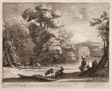 Liber Veritatis:  No. 39, A Landscape with Herdsman Playing a Bagpipe and Goats Browsing, 1774.