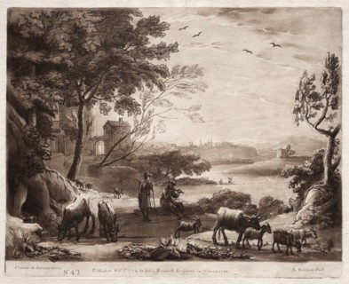 Liber Veritatis:  No. 42, A River Landscape with a Shepherd and Shepherdess and a Herd of Cattle,