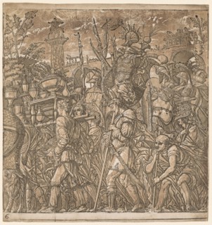 The Triumph of Julius Caesar:  Soldiers Carrying Vases and Trophies of War, 1593-99. Andrea