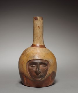 Bottle, before 1930. Peru, Mochica. Pottery; overall: 18.4 x 10.6 x 13.7 cm (7 1/4 x 4 3/16 x 5 3/8
